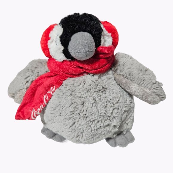 Coca Cola Penguin 7 inch Plush Gray Red Ear Muffs Scarf Stuffed Animal Coke Toy - Picture 1 of 8